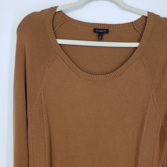 Talbots Side Button Pullover Sweater L Womens Ribbed Trim Teddy Brown - Picture 4 of 7